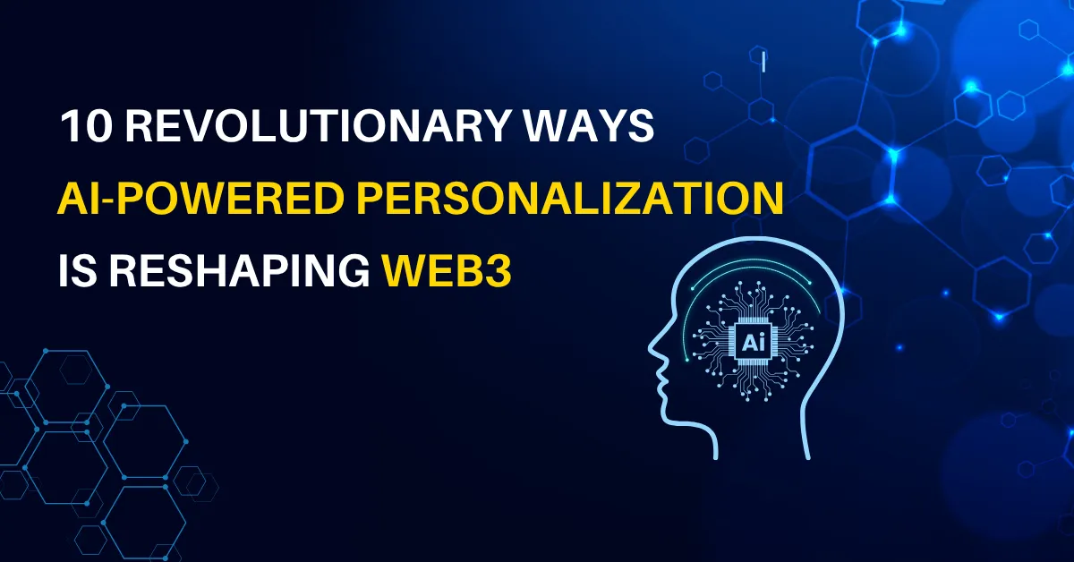 Illustration of a digital AI brain with text highlighting how AI-powered personalization is transforming Web3 technology